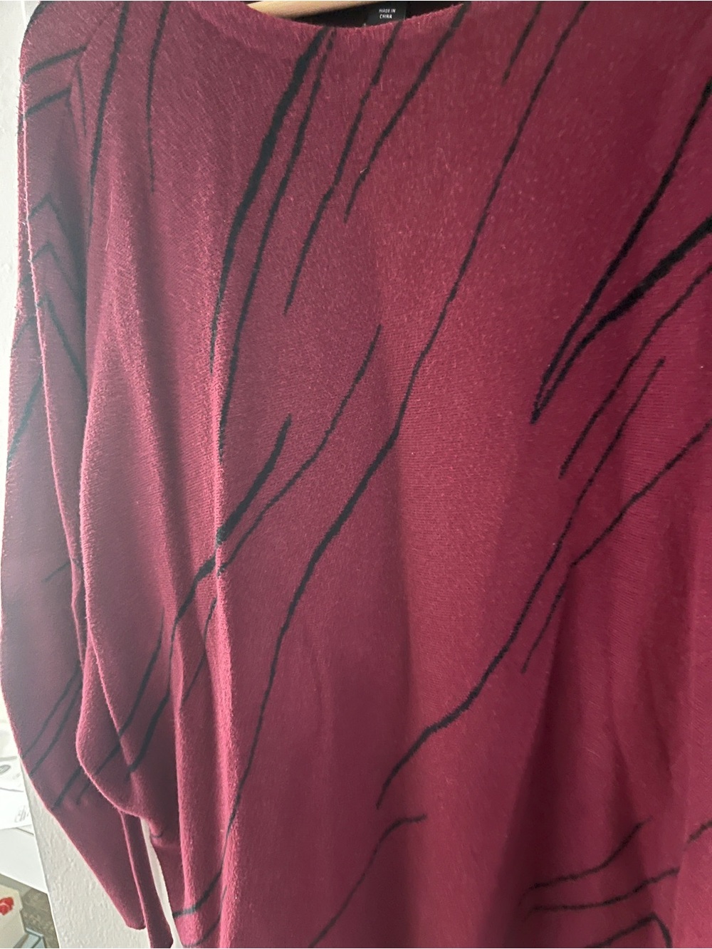 Alfani Deep Maroon Crewneck Sweater with Black Linear Detail